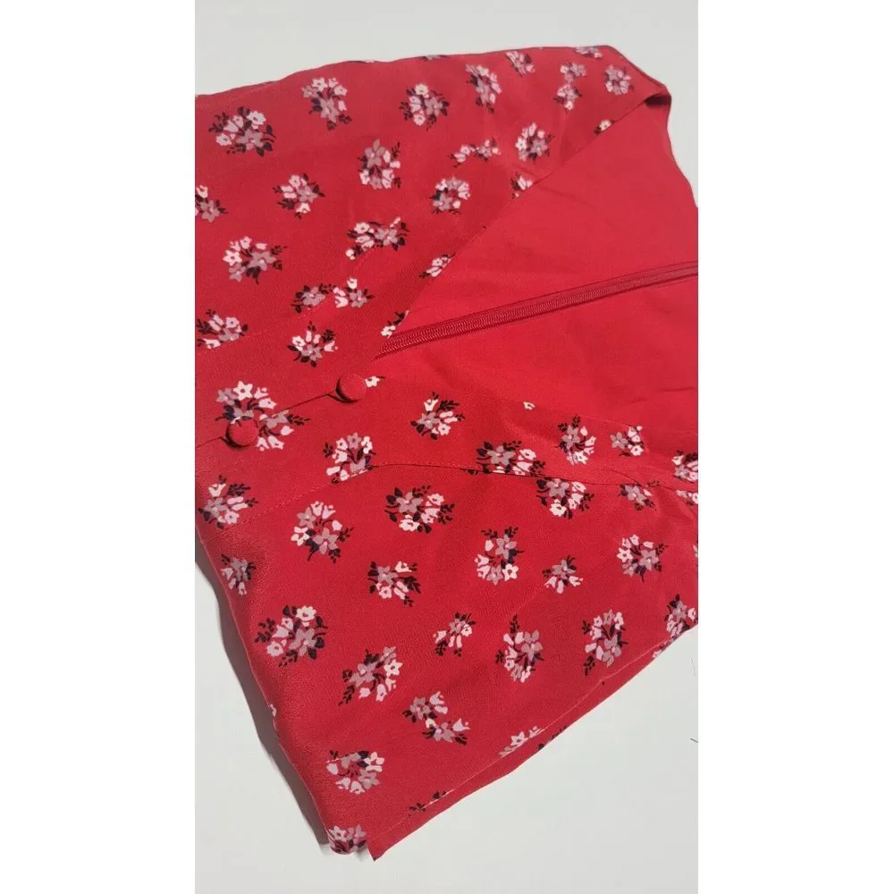 Madewell Red Silk Little Lilies Button‎ Front Ruffle Sleeve Short Dress Size 2